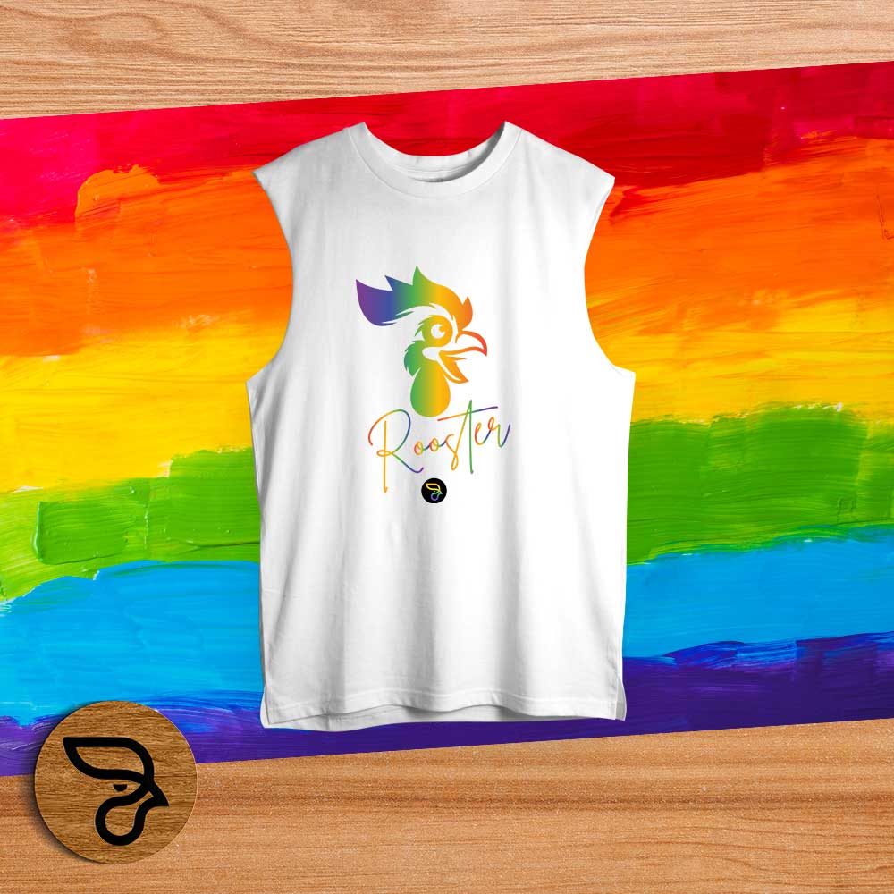 regata cavada 100% algodão LGBTQIA+ SPEAKING RAINBOW ROOSTER - Imagem 3