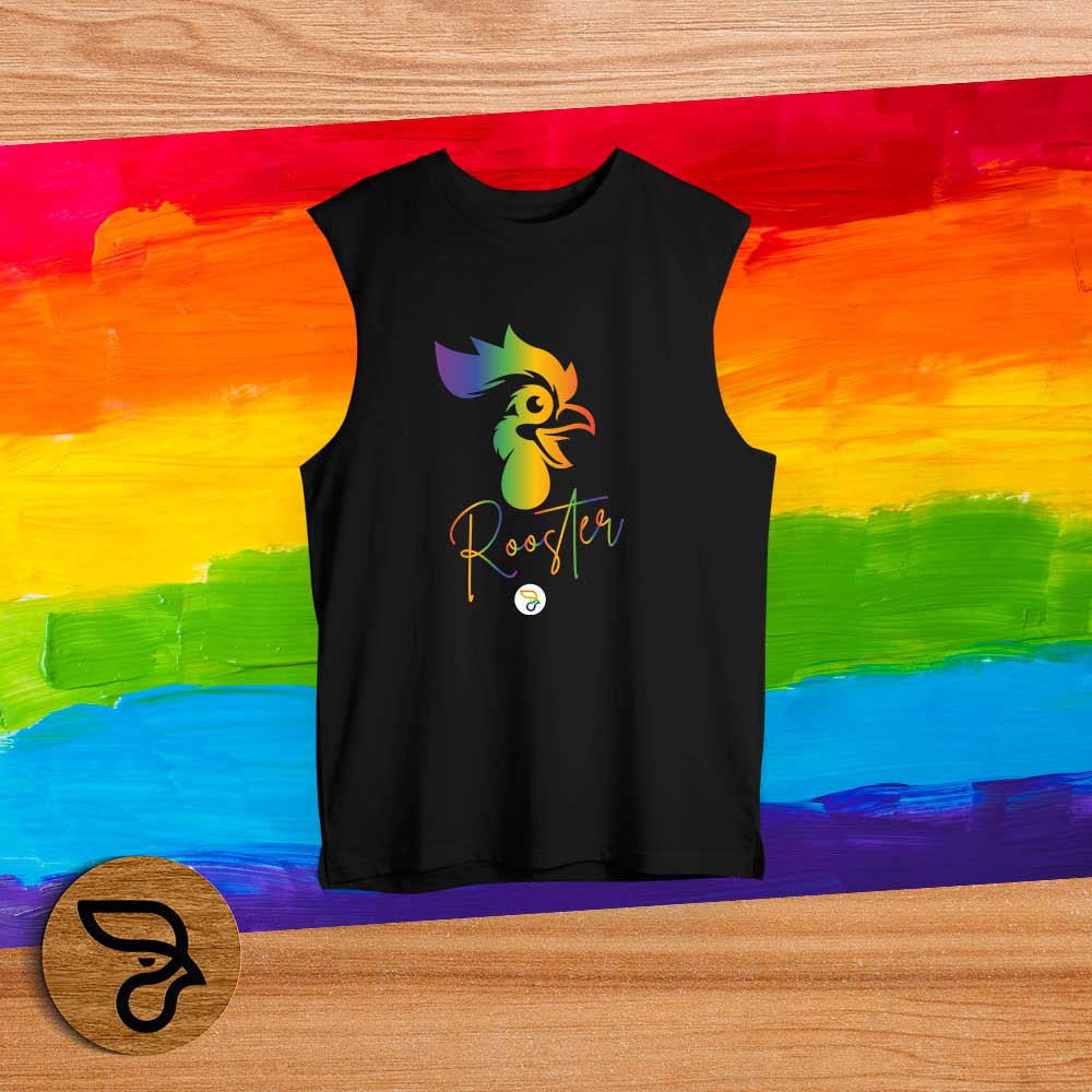 regata cavada 100% algodão LGBTQIA+ SPEAKING RAINBOW ROOSTER